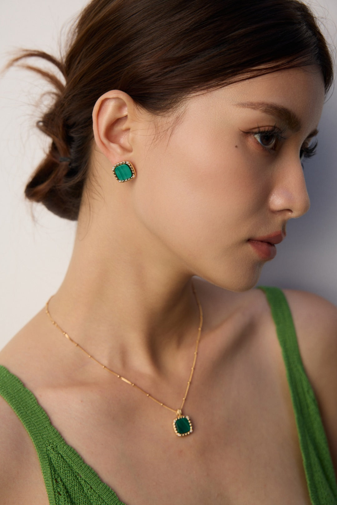 S925 Silver Minimalist Cubic Zirconia & Natural Malachite Earrings