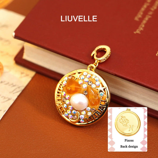 Liuvelle DIY 12 Zodiac Pendant & Bracelet – Adjustable Luxury Jewelry with 18K Gold & Pearls Gift