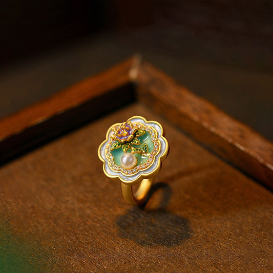 Liuvelle Monet Garden Artistic Enamel Flower Ring – Elegant High Fashion Jewelry