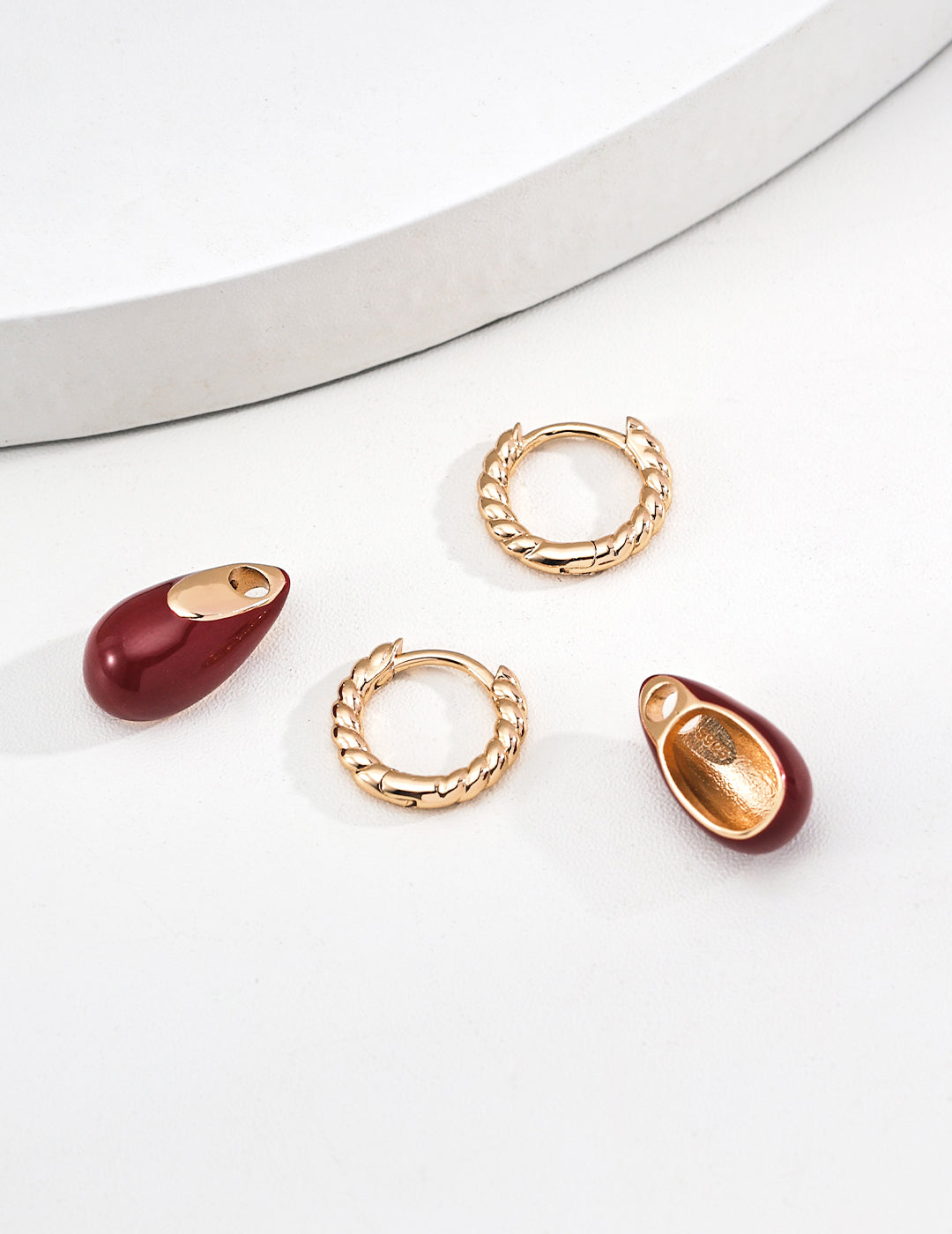 Red Enamel Drop Earrings - Detachable