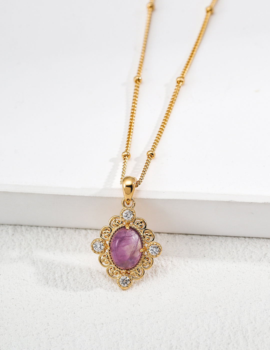 925 Silver Palace Style Amethyst Necklace Vintage Gold