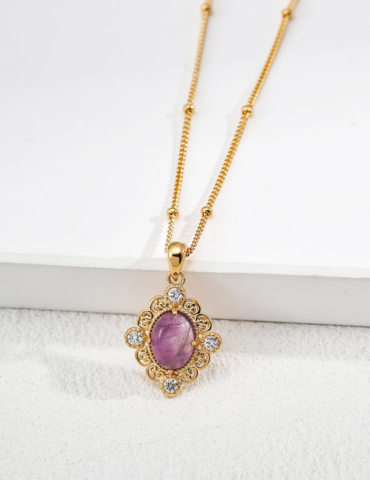 925 Silver Palace Style Amethyst Necklace Vintage Gold