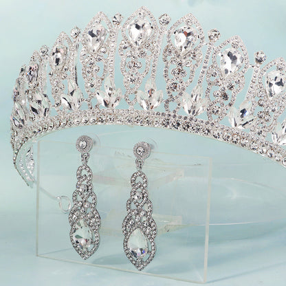 LIUVELLE Bridal Two-Piece Set – Teardrop Diamond Earrings with Crown
