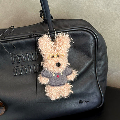 LIUVELLE Scrawled Curly Dog Plush Keychain Brown Wear clothes