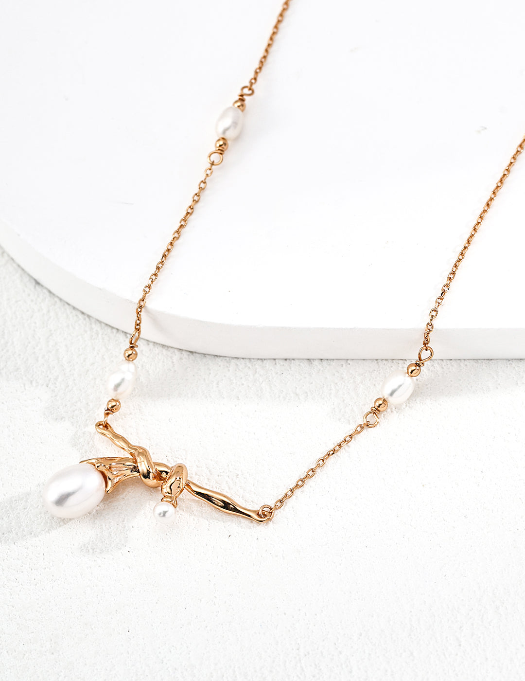 S925 Silver Natural Pearl Necklace Vintage Gold