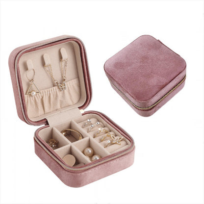 Liuvelle Travel Jewelry Organizer - Portable Flannel Accessory Box for Travel Pink 10*10*5