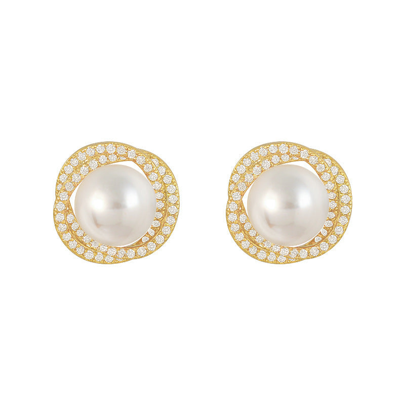 Liuvelle Spiral Natural Pearl Stud Earrings with Micro-Pavé Zirconia