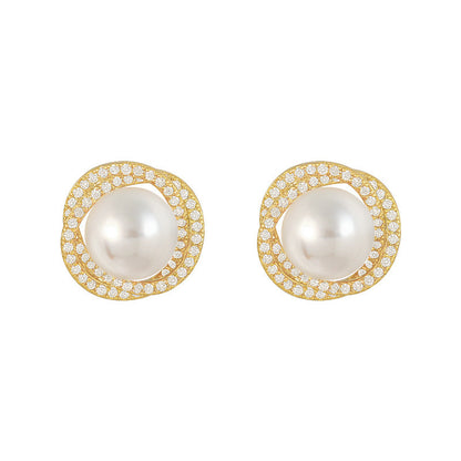 Liuvelle Spiral Natural Pearl Stud Earrings with Micro-Pavé Zirconia