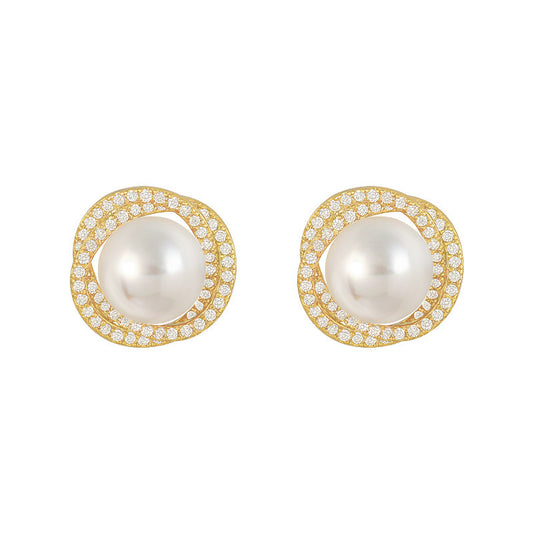 Liuvelle Spiral Natural Pearl Stud Earrings with Micro-Pavé Zirconia
