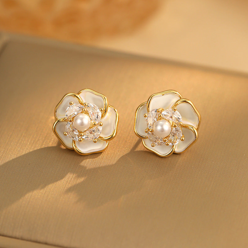 Liuvelle French Camellia Pearl Earrings