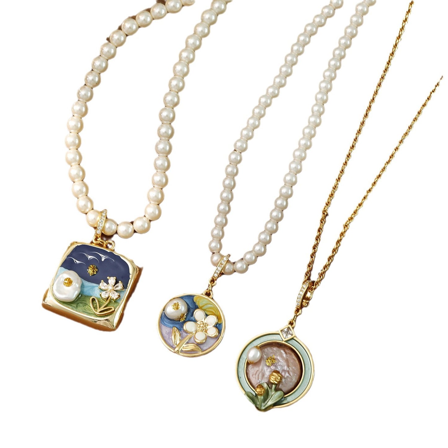 Liuvelle Monet Garden Series 18K Gold Pearl Necklace – Handmade Light Luxury Jewelry for Women, Elegant French Vintage High-End Gift