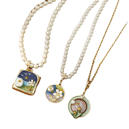 Liuvelle Monet Garden Series 18K Gold Pearl Necklace – Handmade Light Luxury Jewelry for Women, Elegant French Vintage High-End Gift