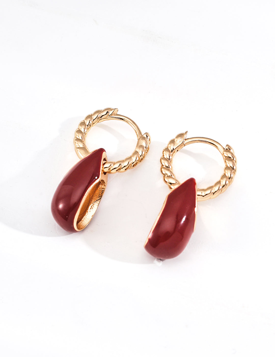 Red Enamel Drop Earrings - Detachable red