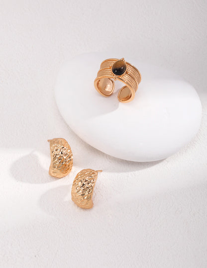 925 Silver Tiger Eye Ring - Wide Band (Non-Adjustable)