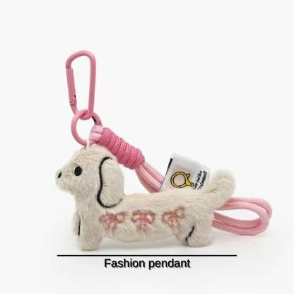 Cute Dachshund Plush Keychain Pendant Bag Charm White