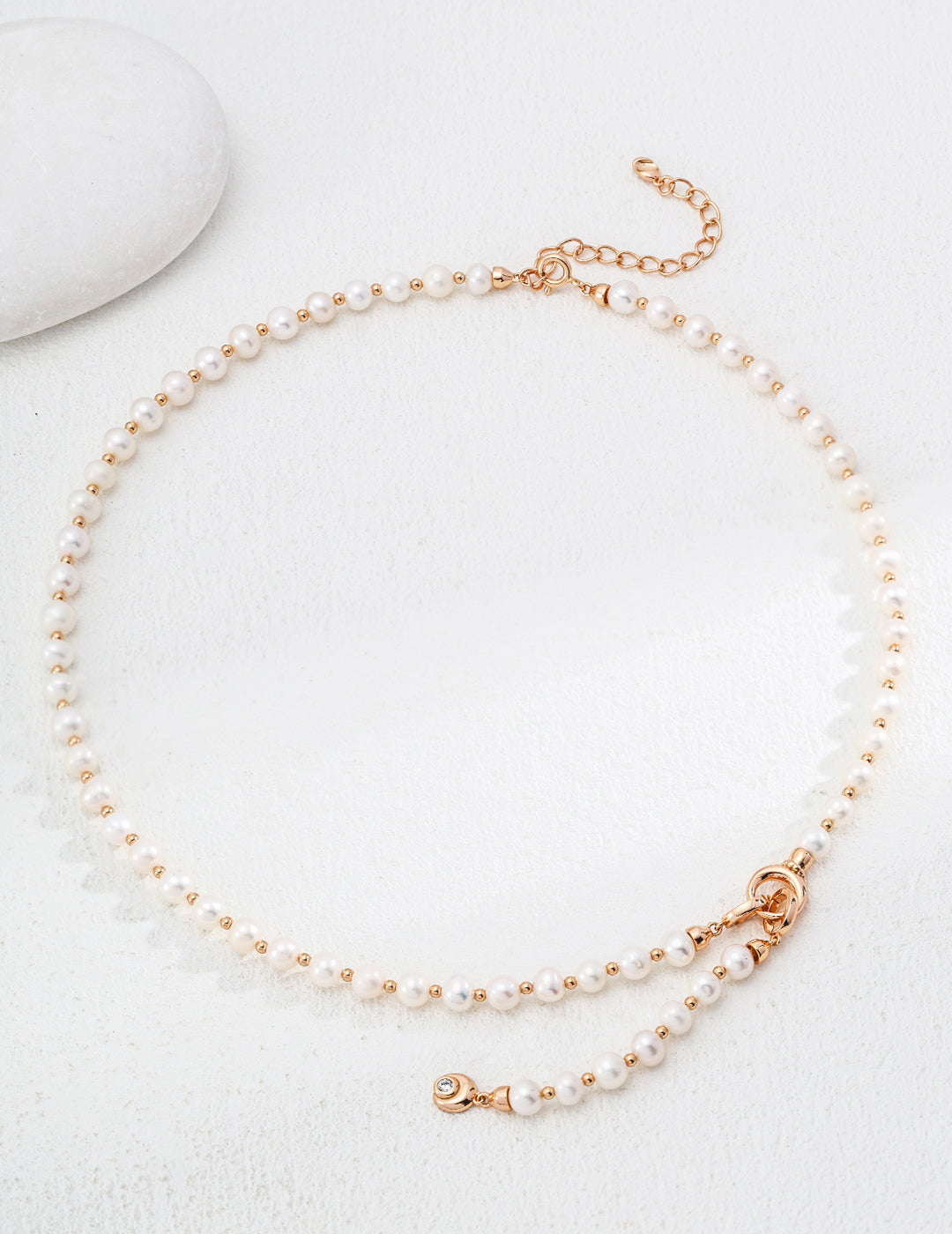 S925 Silver Natural Pearl Necklace - Adjustable Vintage Gold
