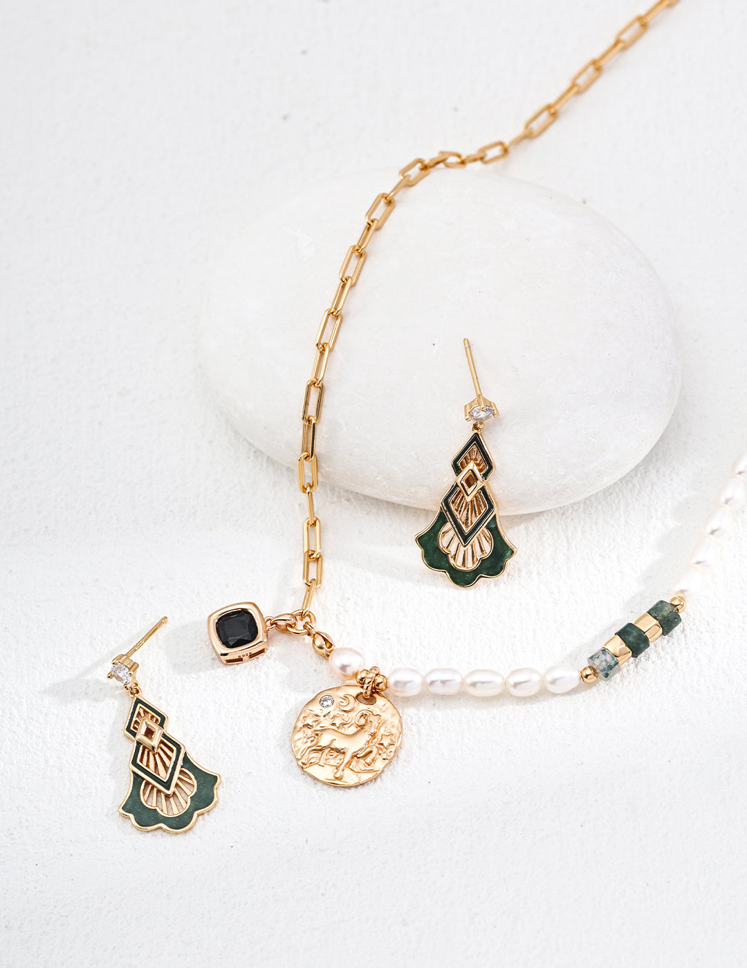 S925 Silver Vintage Enamel & Cubic Zirconia Drop Earrings