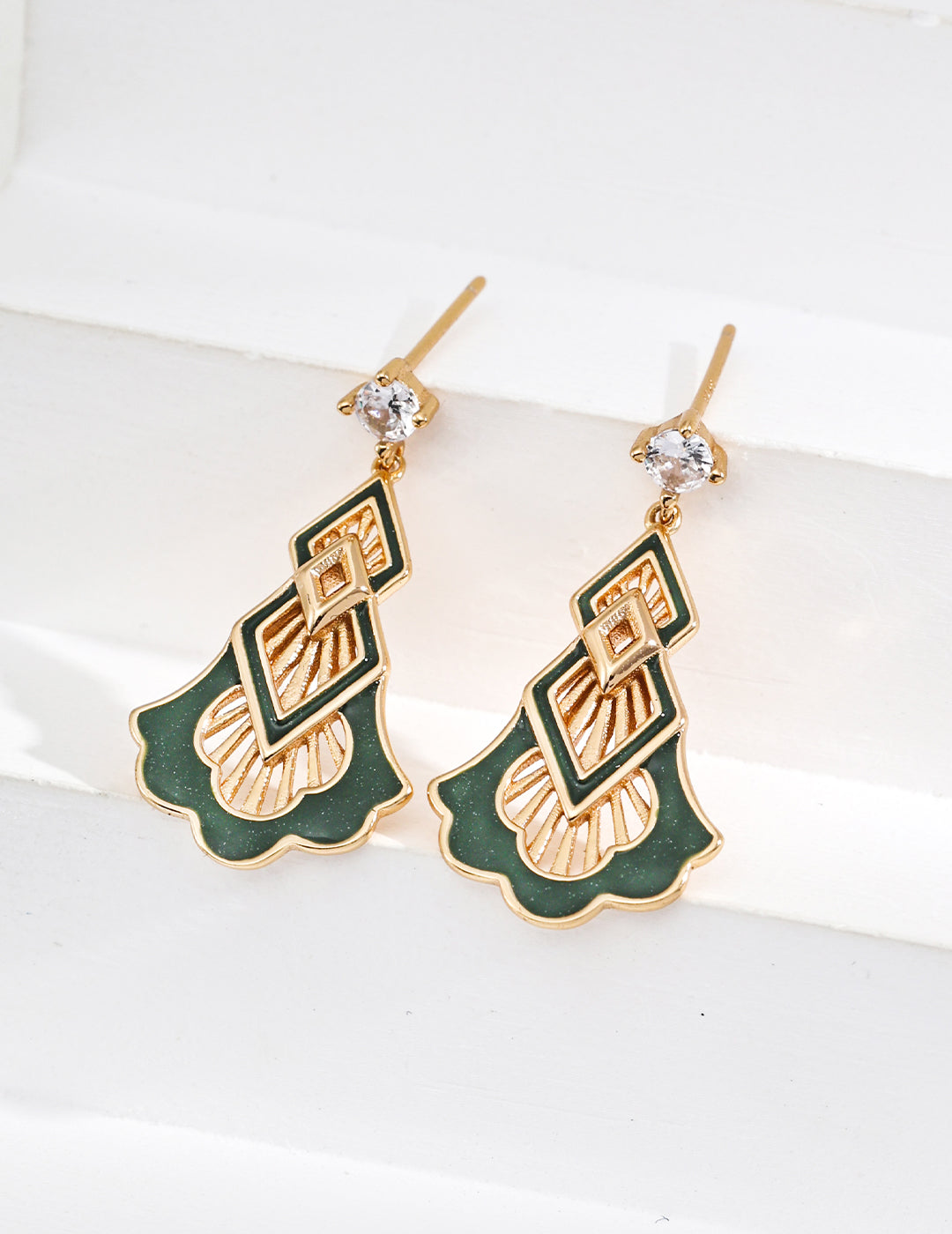 S925 Silver Vintage Enamel & Cubic Zirconia Drop Earrings