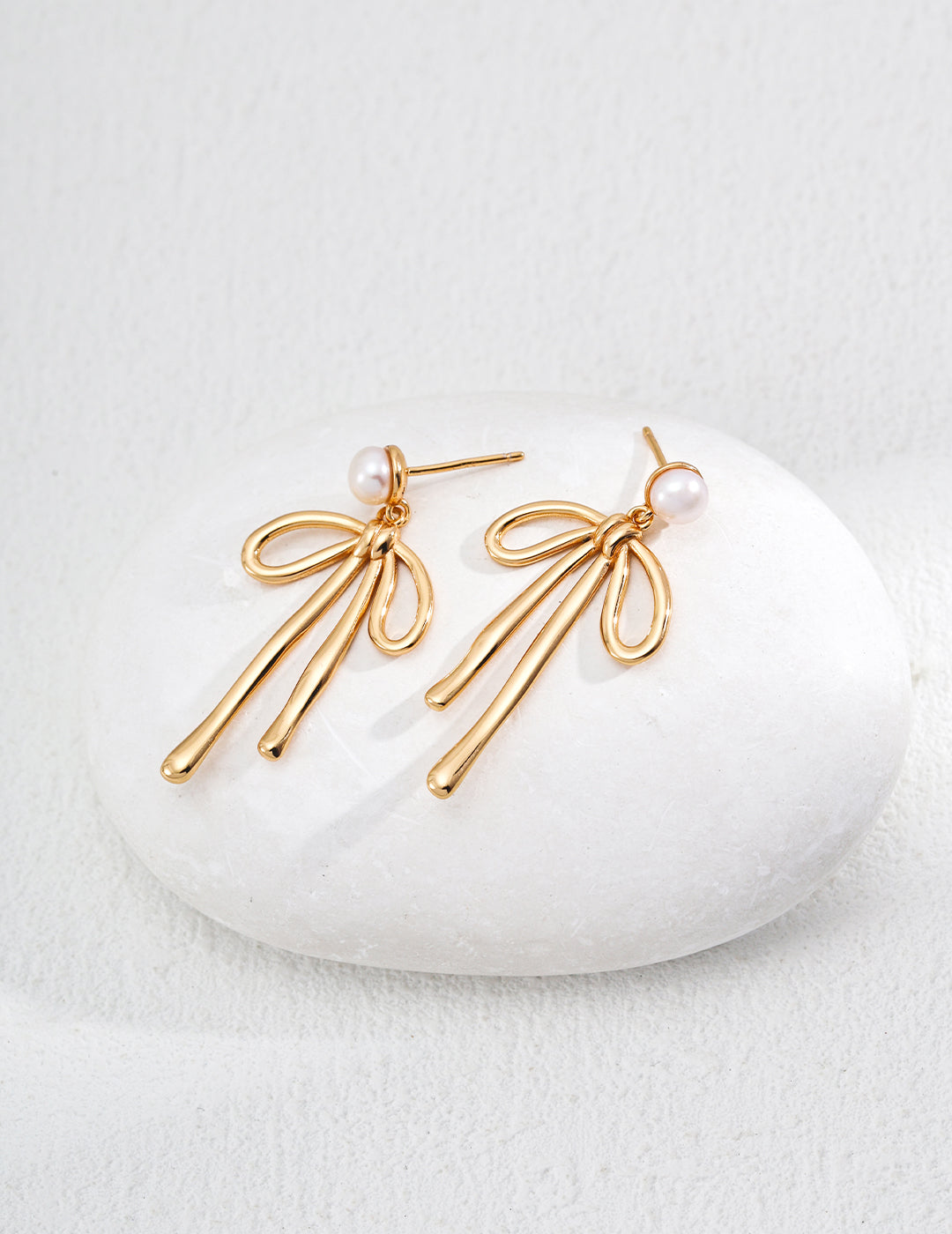 S925 Silver Natural Pearl Bow Earrings - Vintage Style Retro gold