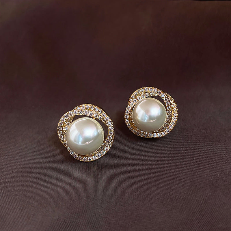 Liuvelle Spiral Natural Pearl Stud Earrings with Micro-Pavé Zirconia