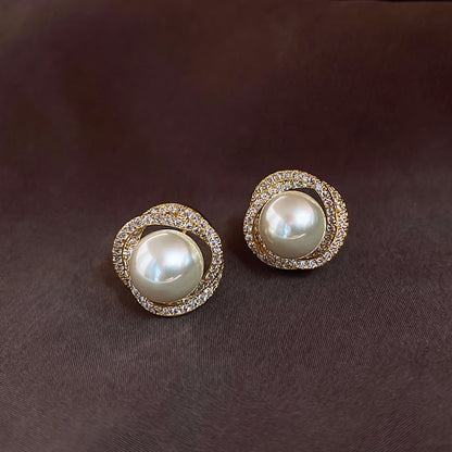 Liuvelle Spiral Natural Pearl Stud Earrings with Micro-Pavé Zirconia
