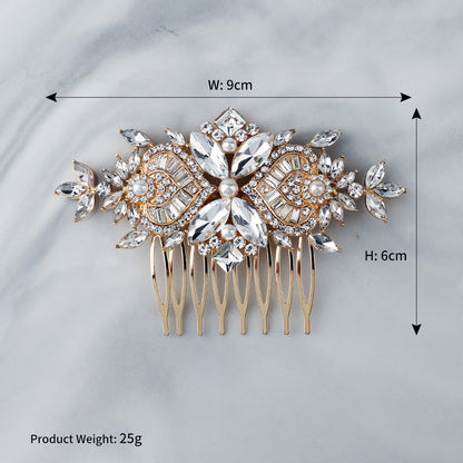 European and American Classic Bridal Hair Accessories Alloy Rhinestone Insert Comb High-end Wedding Banquet Hair Styling Accessories Retro Hair Comb for Women