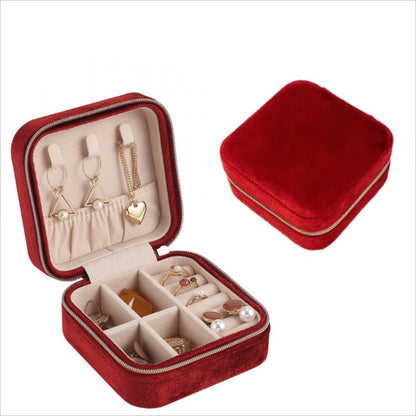 Liuvelle Travel Jewelry Organizer - Portable Flannel Accessory Box for Travel Dark Red 10*10*5