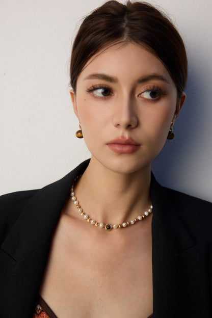 S925 Silver Natural Pearl Tiger Eye Necklace