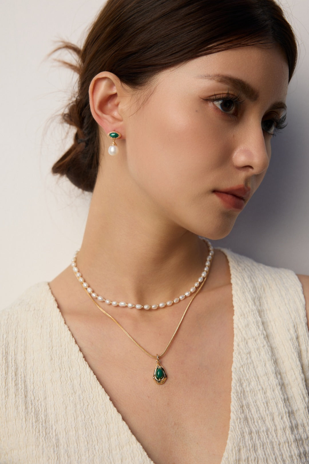 S925 Silver Natural Pearl & Malachite Earrings - Minimalist