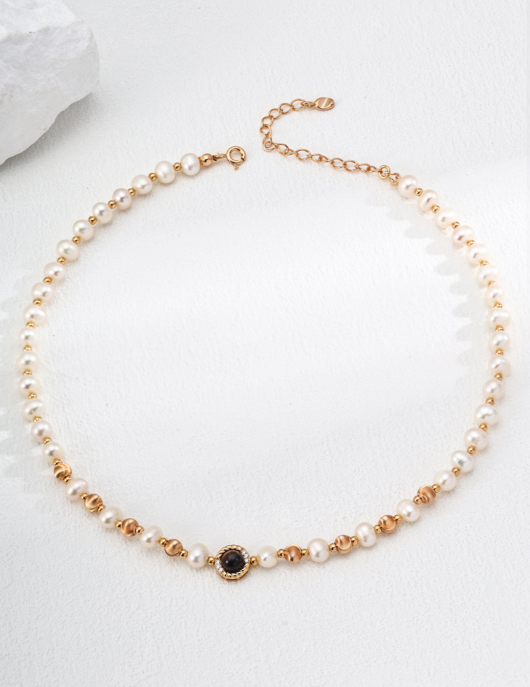S925 Silver Natural Pearl Tiger Eye Necklace Vintage Gold