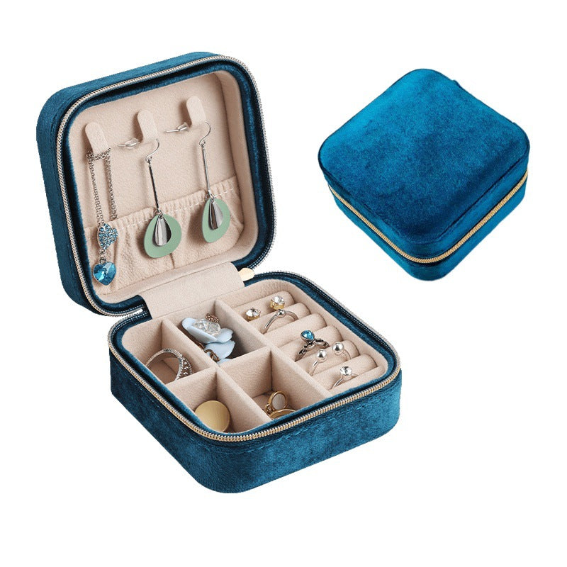 Liuvelle Travel Jewelry Organizer - Portable Flannel Accessory Box for Travel Sand Blue 10*10*5