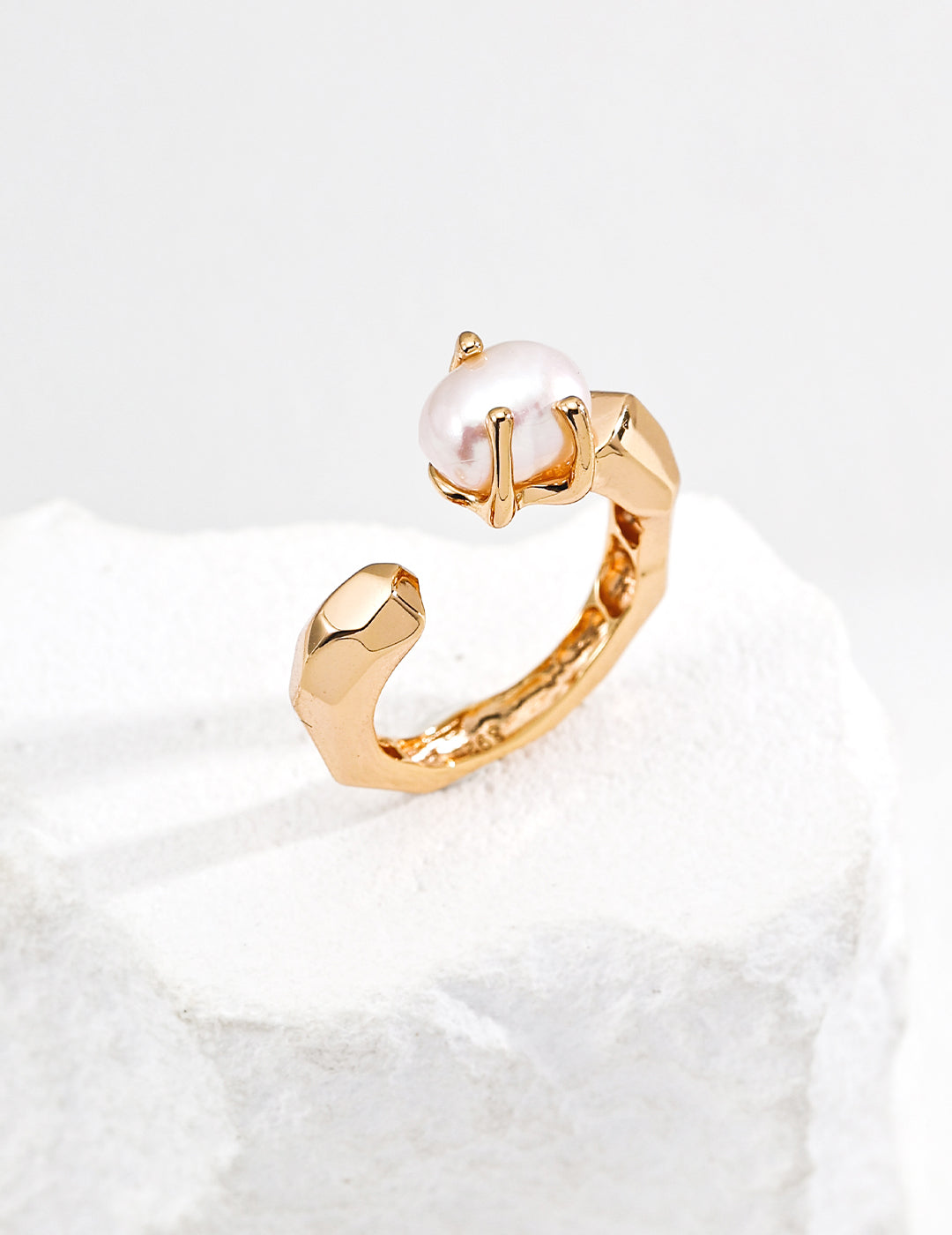 S925 Silver Minimalist Natural Pearl Ring Retro gold