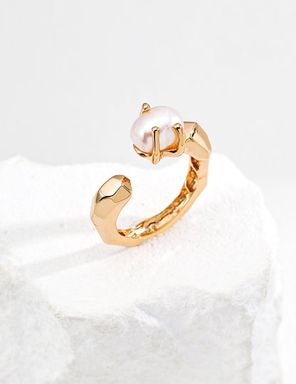 S925 Silver Minimalist Natural Pearl Ring Retro gold