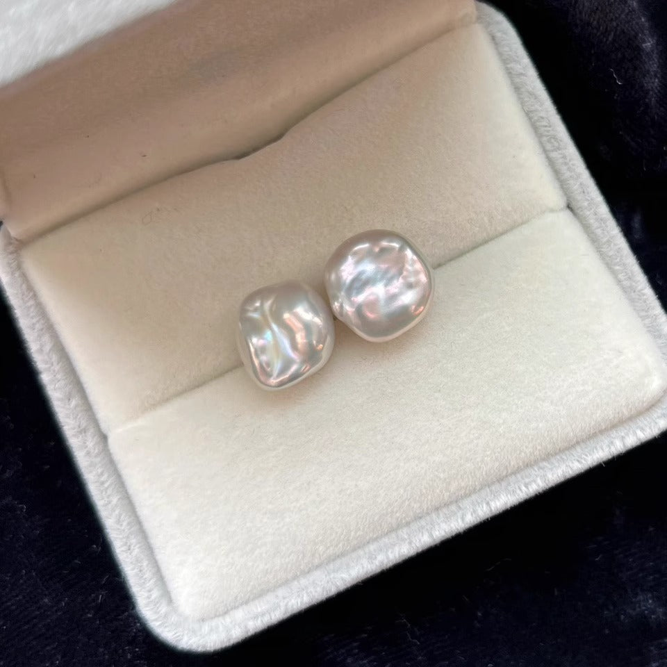 Liuvelle Irregular Baroque Pearl Stud Earrings – 925 Silver Minimalist Style