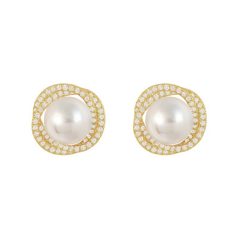 Liuvelle Spiral Natural Pearl Stud Earrings with Micro-Pavé Zirconia