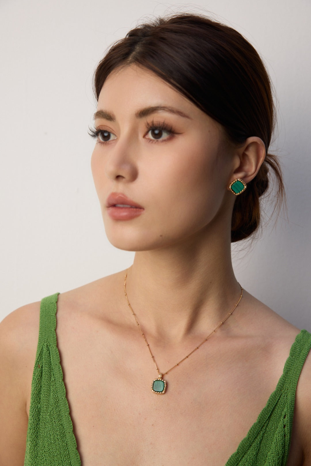 S925 Silver Minimalist Cubic Zirconia & Natural Malachite Earrings