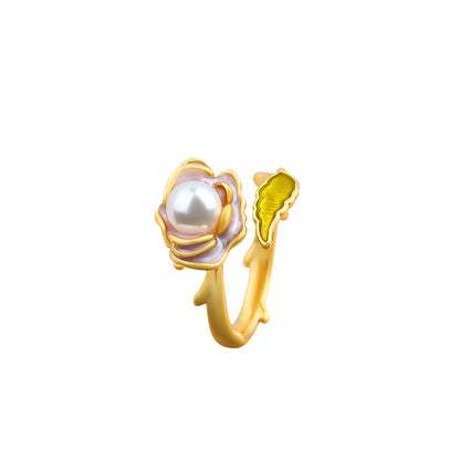 Liuvelle Pearl Rose Ring Monet Garden Series Women's Light Luxury French Handmade High-end French Jewelry Gift