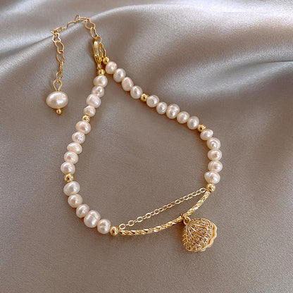 Liuvelle Minimalist Baroque Pearl Bracelet with Shell Accents