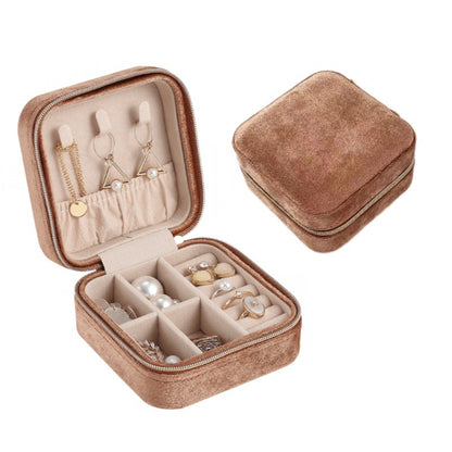 Liuvelle Travel Jewelry Organizer - Portable Flannel Accessory Box for Travel Brown 10*10*5