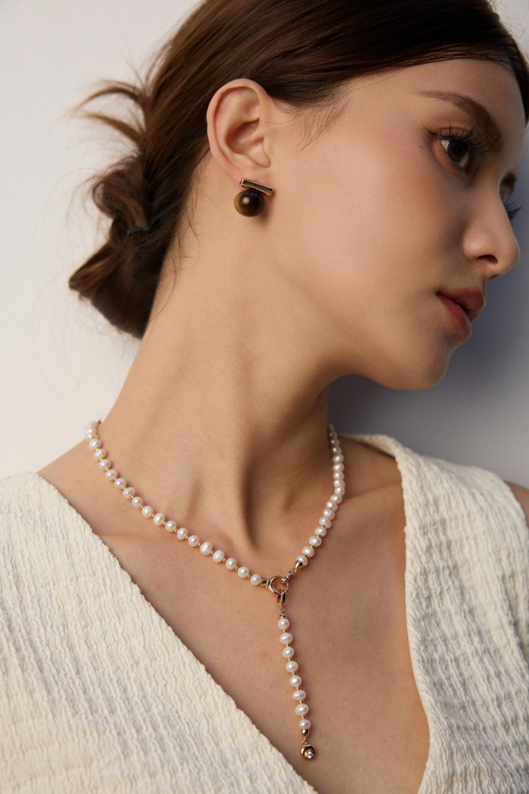 S925 Silver Natural Tiger Eye & Black Onyx Stud Earrings