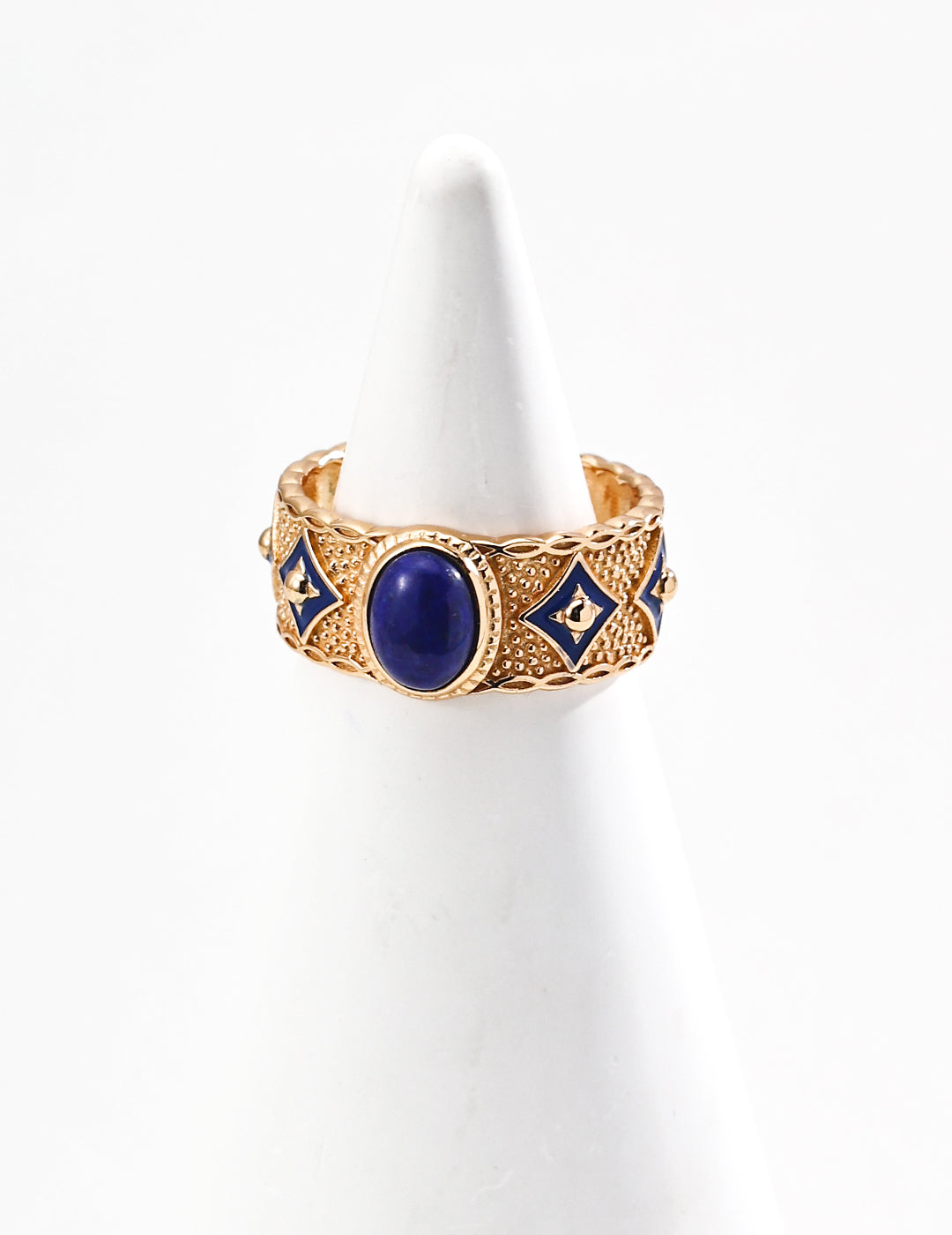S925 Silver Vintage Blue Enamel Ring - Lapis Lazuli/Mother of Pearl Retro gold Sterling silver ring