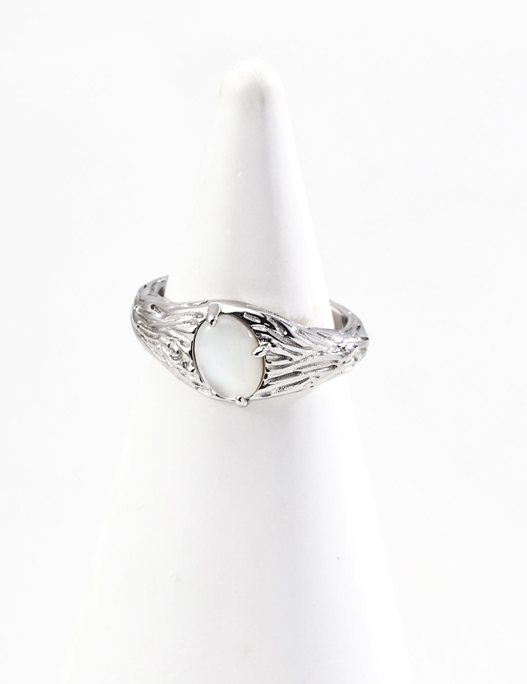 S925 Silver Vintage Mother of Pearl Ring White gold