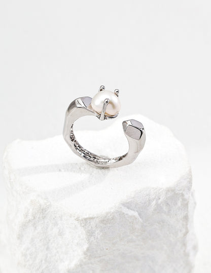 S925 Silver Minimalist Natural Pearl Ring White gold