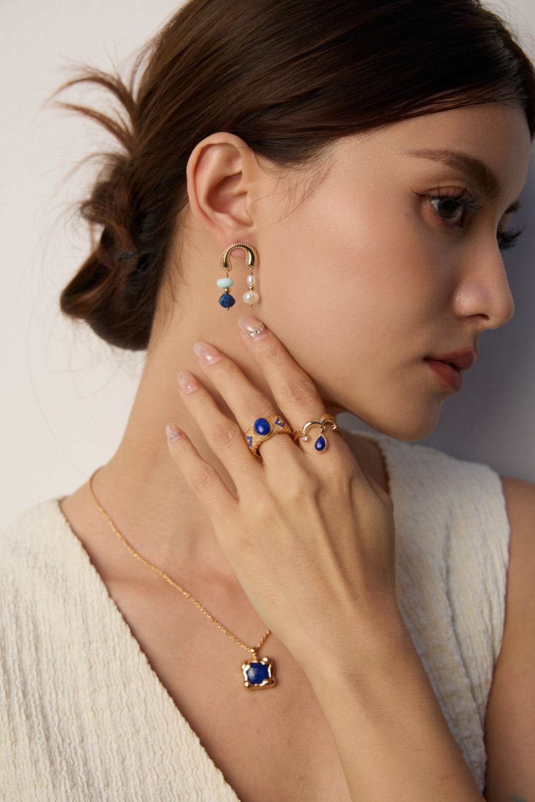 S925 Silver Vintage Blue Enamel Ring - Lapis Lazuli/Mother of Pearl