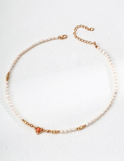 Liuvelle S925 Silver Vintage Natural Pearl Rhodochrosite Necklace
