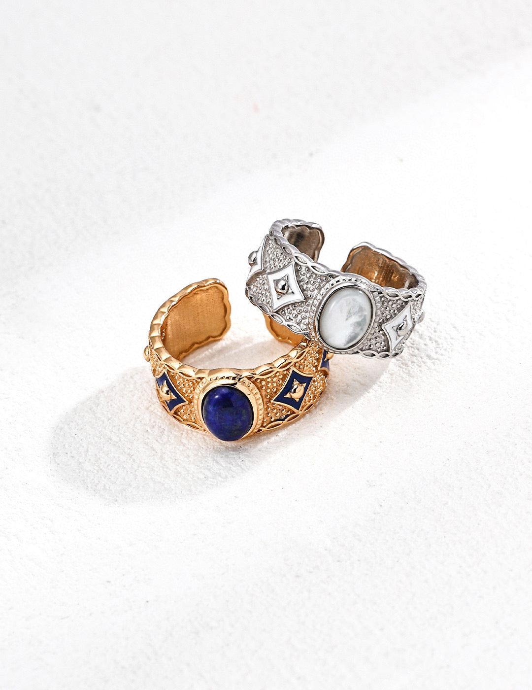 S925 Silver Vintage Blue Enamel Ring - Lapis Lazuli/Mother of Pearl