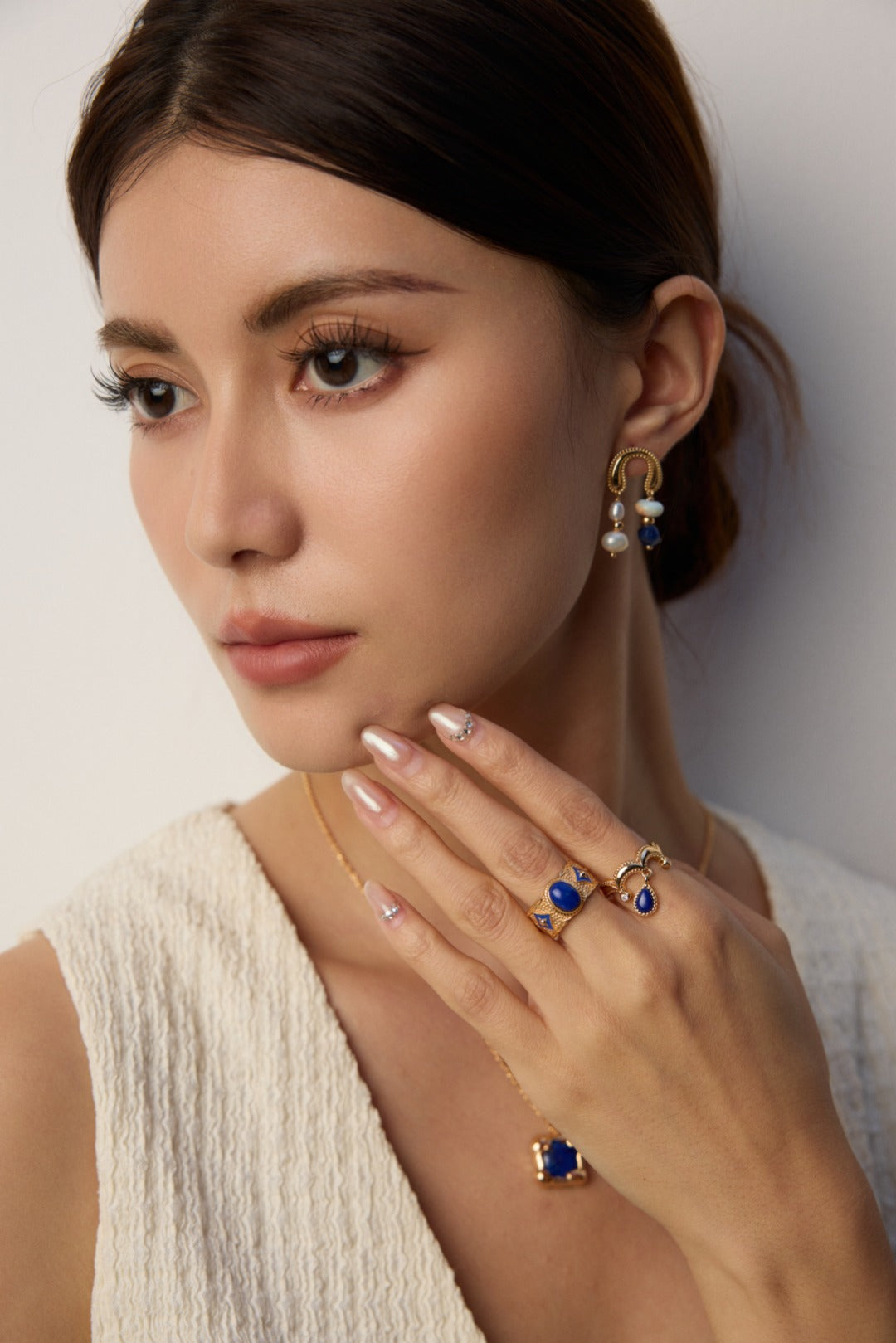 S925 Silver Vintage Blue Enamel Ring - Lapis Lazuli/Mother of Pearl