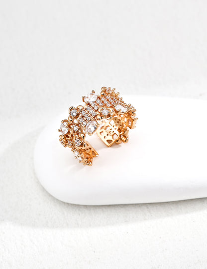 S925 Silver Cubic Zirconia Ring - Adjustable Retro gold Sterling silver