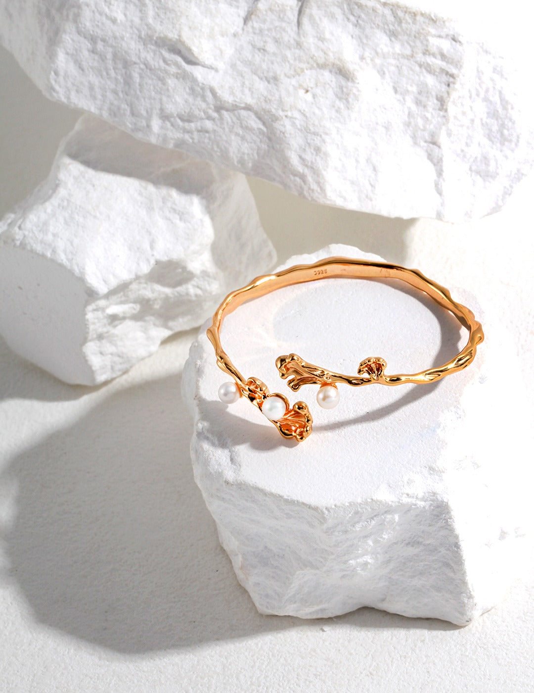 S925 Silver Pearl Bracelet - Ocean Wave Design (Adjustable) Retro gold