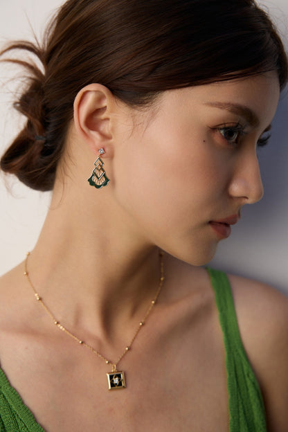 S925 Silver Vintage Enamel & Cubic Zirconia Drop Earrings